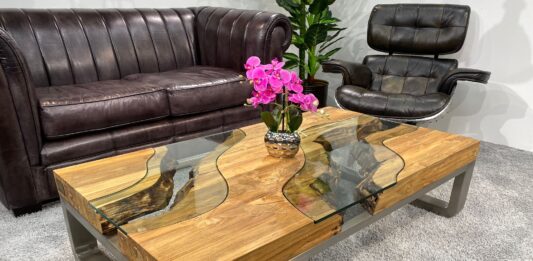 Mesa de salón baja „Wild Landscape“ Publicación mesa de salón de madera reciclada Wild Landscape