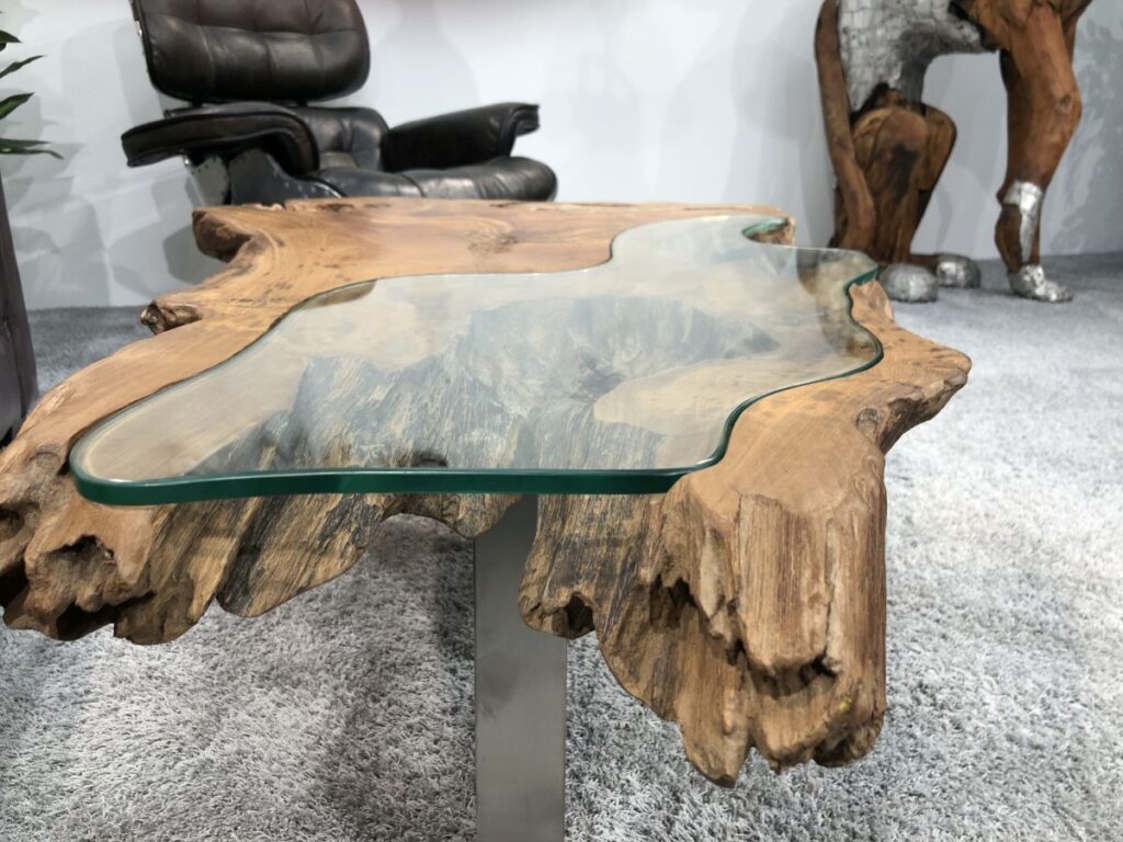 Couchtisch mit Glas Designtisch Lakeside Teak