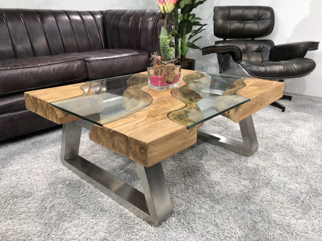 Niedriger Wohnzimmertisch aus Holz "Wild Landscape" Wohnzimmertisch aus recyceltem Holz Design Wild Landscape