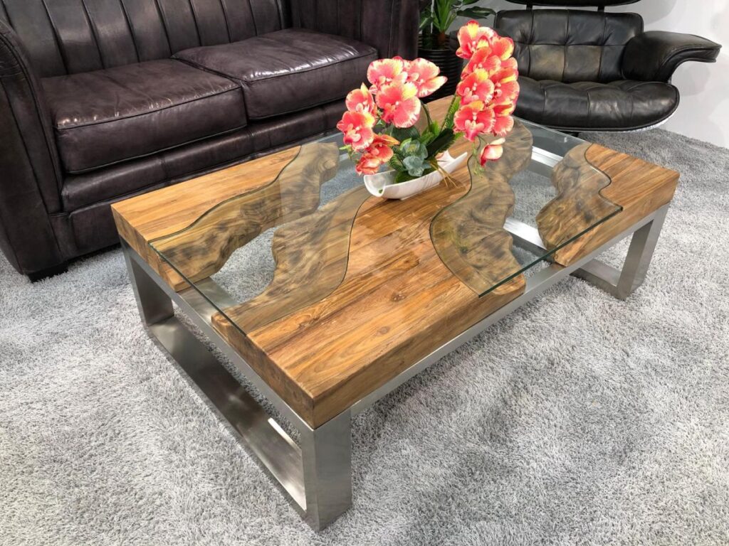 Niedriger Wohnzimmertisch aus Holz "Wild Landscape" Wohnzimmertisch aus recyceltem Holz Teak Wild Landscape