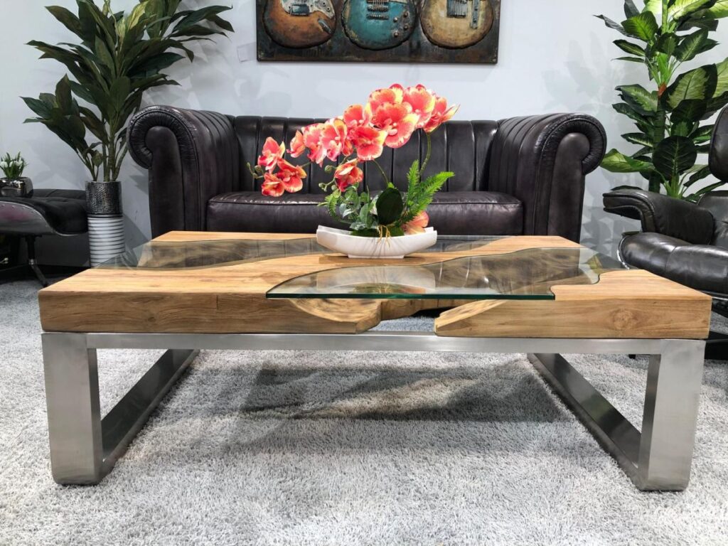 Niedriger Wohnzimmertisch aus Holz "Wild Landscape" Wohnzimmertisch aus recyceltem Holz Wild Landscape