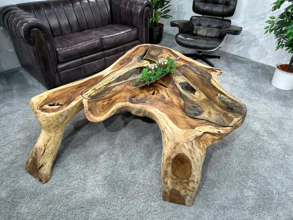 Außergewöhnliche Möbel aus Massivholz Baumscheiben Couchtisch aus Massivholz Lakeside