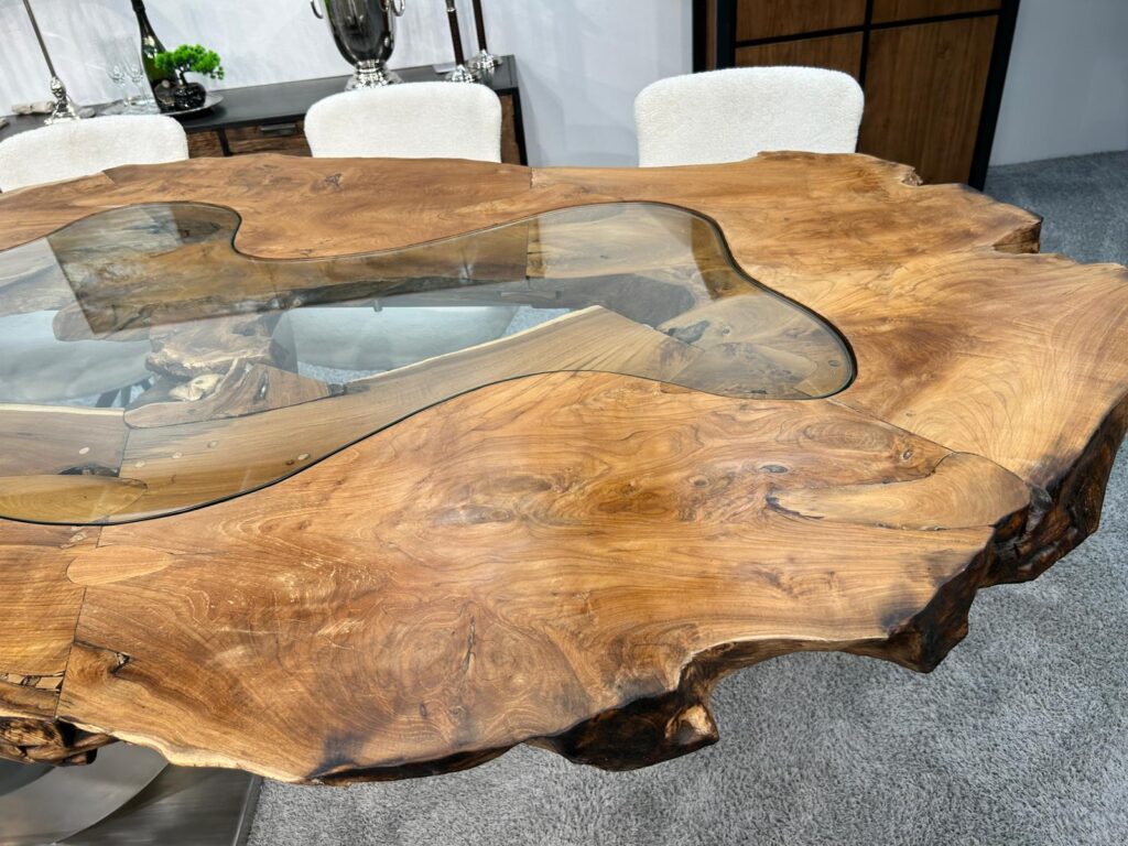Außergewöhnlicher Holztisch aus Baumscheiben "Expression" Designtisch Esstisch Expression Teak