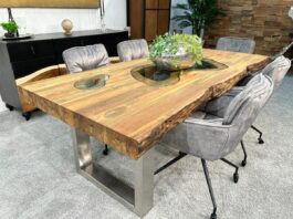 Dining table with solid tabletop made of reclaimed wood Contribution dining table with solid tabletop made of reclaimed wood
