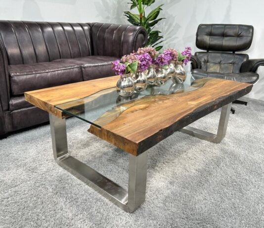 Table de salon avec bord d'arbre OLD ELEMENTS Article Table de salon unique avec bord de tronc Old Elements