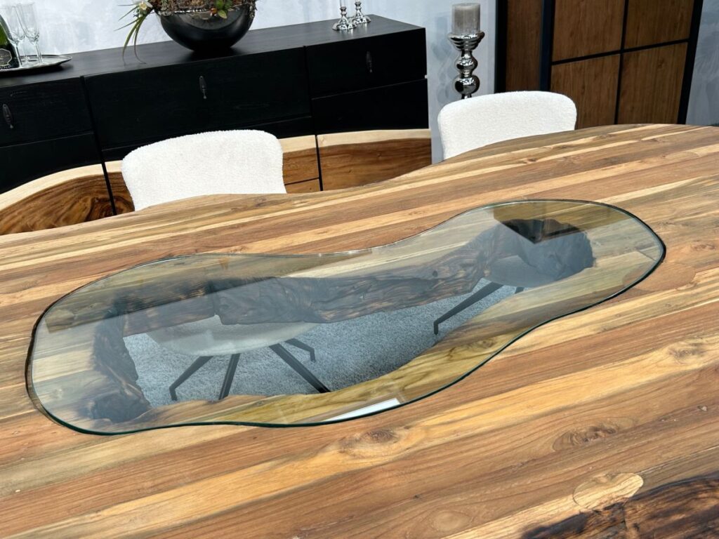Design Couchtisch FUSION Einmalige Design-Tische mit Glaseinlage Fusion