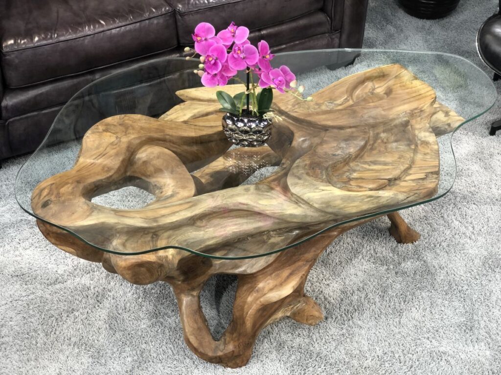 Esszimmertisch aus Teakholz 250 cm "Elements" Baumwurzeltisch Root aus Teakholz