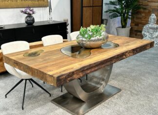 Massivholz-Esszimmertisch „Deep Island“ 200 cm Massivholz-Esszimmertisch Deep Island 200 x 100 cm