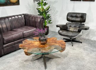 Runder Couchtisch aus Baumwurzelholz „Sunrise“ Runder Couchtisch aus Baumwurzelholz Sunrise