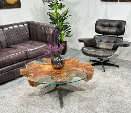 Table basse ronde en bois de racine „Sunrise“ Table basse ronde en bois de racine Sunrise