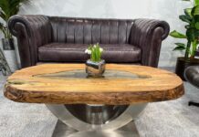 Ovaler Wohnzimmertisch Fusion aus Altholz Ovaler Wohnzimmertisch