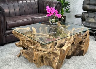 Massiver Wohnzimmertisch aus einer Baumwurzel Handgefertigter Wohnzimmertisch aus einer Baumwurzel