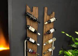 Weinflaschenhalter aus recyceltem Holz Weinflaschenhalter aus recyceltem Teakholz mit Edelstahl