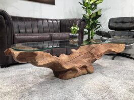 Handgefertigter Wohnzimmertisch aus einem Baumstamm LEAF Wohnzimmertisch aus einem Baumstamm "LEAF" aus Litschiholz