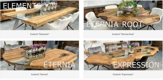 The tree table from the "Expression" series combines traditional craftsmanship with sustainable material use.... Dining table collection 2025