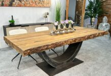 Echtholztisch 220 cm mit 10 cm massiver Tischplatte Echtholztisch