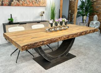 Echtholztisch 220 cm mit 10 cm massiver Tischplatte Echtholztisch