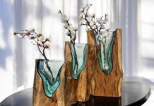 Glasvase mit Holz :: Glaskunst in Perfektion Glasvase mit Holz