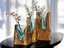 Glasvase med træ :: Glaskunst i perfektion Glasvase med træ