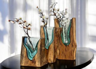 Glasvase mit Holz :: Glaskunst in Perfektion Glasvase mit Holz