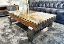 Rechteckiger Wohnzimmertisch BLOCKS aus massiven Holzbalken Wohnzimmertisch rechteckig aus Holz