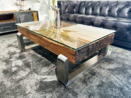 Table de salon rectangulaire BLOCKS en poutres de bois massif Table de salon rectangulaire en bois