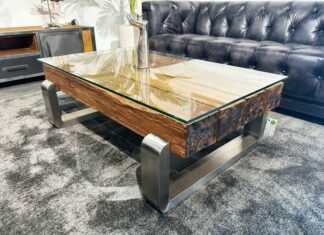 Rechteckiger Wohnzimmertisch BLOCKS aus massiven Holzbalken Wohnzimmertisch rechteckig aus Holz