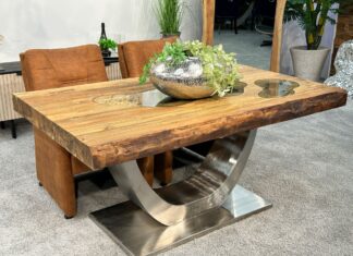 Massiver Esstisch „Deep Island“ 160 cm, für 6 Personen Massiver Esstisch Deep Island