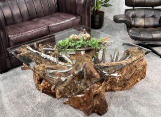 Couchtisch aus Baumwurzel ROOTS | 100 x 100 cm Couchtisch aus Baumwurzel