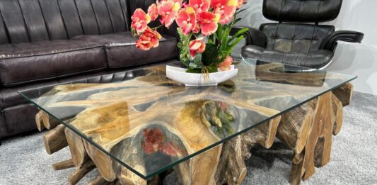 Root table in rectangular shape – A unique piece with history Root table made of teak wood square