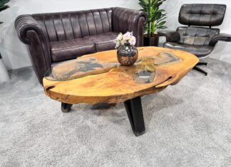 Großer Couchtisch aus einer Baumscheibe Großer Couchtisch Lakeside