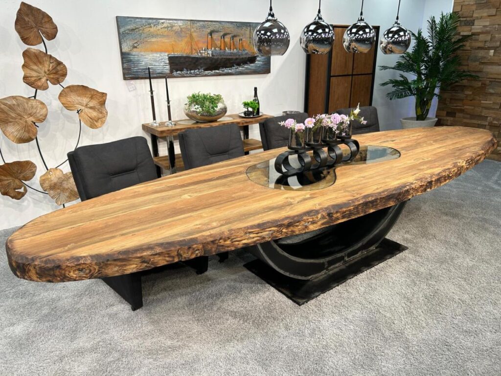 Ovale Esstische aus Holz im Industriedesign Langer ovaler Esstisch