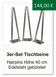 Tischgestell f�r einen Couchtisch aus Edelstahl Hairpins 40 cm