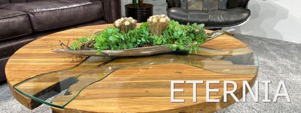 Runder Couchtisch Eternia aus Holz mit Edelstahl