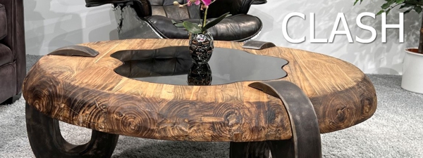 Couchtisch Clash, rund, aus recyceltem Holz