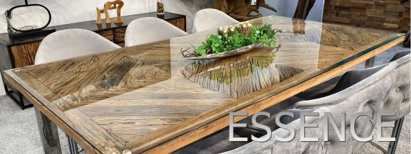 Esstisch rechteckig aus Altholz mit Glasplatte Essence