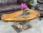Preview: Einmaliger Couchtisch aus Baumscheiben mit Halbmondfuss