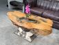 Preview: Einmaliger Couchtisch aus Baumscheiben mit Halbmondfuss
