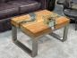 Preview: Couchtisch mit Glaseinlage aus Altholz