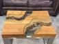 Preview: Couchtisch mit Glaseinlage aus Altholz