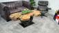 Preview: Couchtisch "Expression Suar", ca. 142 x 58-76 x 50 cm, aus massiven Baumscheiben mit Glaseinlagen