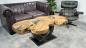 Preview: Couchtisch "Expression Suar", ca. 142 x 58-76 x 50 cm, aus massiven Baumscheiben mit Glaseinlagen