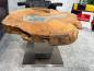 Preview: Einmaliger Couchtisch aus Baumscheiben mit Halbmondfuss