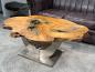 Preview: Einmaliger Couchtisch aus Baumscheiben mit Halbmondfuss