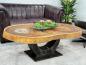 Preview: Massiver ovaler Couchtisch Baumstamm mit Metallgestell