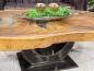 Preview: Massiver ovaler Couchtisch Baumstamm mit Metallgestell