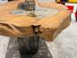 Preview: Einmaliger Couchtisch aus Baumscheiben mit Halbmondfuss