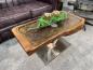 Preview: Antique coffee table from rice mortar with glass top, 101x70x50 cm