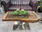 Preview: Antique coffee table from rice mortar, rectangular, wood and metal.
