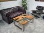Preview: Ausgefallener Couchtisch eckig Holz mit Glas und Edelstahl